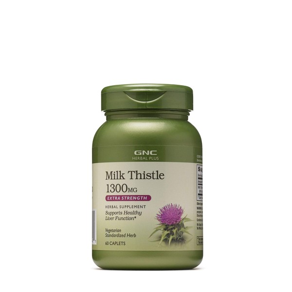 GNC Herbal Plus Milk Thistle 1300mg, Twin Pack, 60 Caplets Each, Supports Healthy Liver