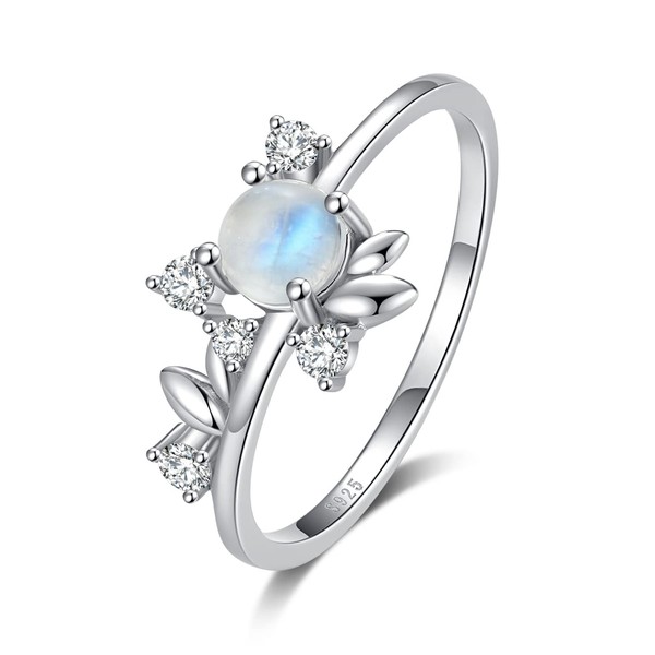 Angol Moonstone Ring Sterling Silver Moonstone Ring for Women Leaf