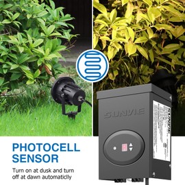 SUNVIE 120W Low Voltage Transformer for Landscape Lights with Timer and Photocell Sensor Waterproof Low Voltage Landscape Lighting Transformer for Path Lights Outdoor Spotlight 120V to 12V, ETL Listed