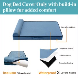 Replacement Dog Bed Covers Made with Soft Plush, Durable, Easy-Clean Premium Fabric and Built-in Orthopedic Pillow, Featuring Smooth Zipper, 36x27x4 Inches, Cover Only with Pillow Insert – Blue