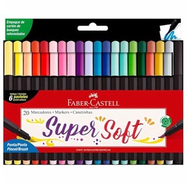 Faber-Castell Marcadores Supersoft Punta Pincel con 20 plumones de diferentes colores y todos con tipo de punta pincel, utilizan tinta de alta calidad que resiste la luz y a la decoloración