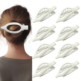8 Pack Glossy White Flat Hair Clips for Women – Sleek Non-Slip Claw Clips with Strong Hold, Minimalist Hair Accessories for Bridal, Office, or Everyday Wear
