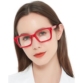 MARE AZZURO No Line Bifocal Reading Glasses +3.0 Women Oversized Blue Light Blocking Readers 0 1.0 1.5 2.0 2.5 3.0 3.5 (Red, 3.00)