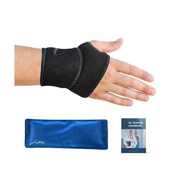 Doctor Developed Wrist Ice Pack Wrap / Hand Support Brace with Reusable Gel Pack & Doctor Written Handbook [Single] - Suitable for both Right and Left Hands
