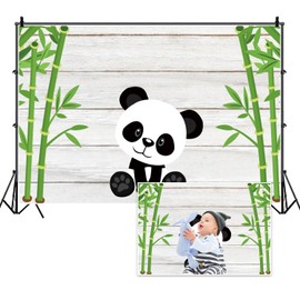 Haoyiyi 5x4ft Panda Backdrop Cartoon Cute Green Bamboo Wood Giant White Black Animal Wooden Wall Photography Background Baby Shower Baptism Christening Birthday Party Decoration Photo Studio Props