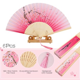 6Pcs Folding Hand Fans for Women, Paper Fans with Tassel, Chinese Vintage Style Handheld Silk Display Fans, for Wedding Birthday Party Travel Supplies