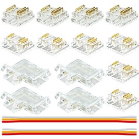16pcs COB 3pin 10mm LED Streifen Verbinder Kit, 10pcs Transparent Connector 4pcs L-Shaped Eckverbinder 2pcs 15cm Langes 22AWG Verlängerungskabel für Spaltfreies Löten Strip Eckverbindung
