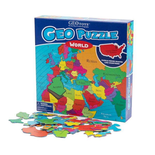 GeoToys GeoPuzzle, World Shaped Jigsaw Puzzles, 68 Pc Geography Puzzle,