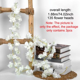 BSITSSS 3 PCS Cherry Blossom Garland, 180cm Cherry Blossom Vines, White Flowers Artificial Cherry Blossom Flowers, Cherry Blossom Flower Garland, Fake Hanging Flowers for Wedding Party Garden Decor