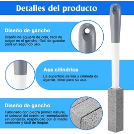 Genérico Escobilla de Piedra Pómez para Baño de 4 Piezas, Cepillo con Mango Largo Antideslizante Quita Sarro Oxido en Inodoro, Azulejos, Bañera y Parrilla 1 Mango + 4 Recambios