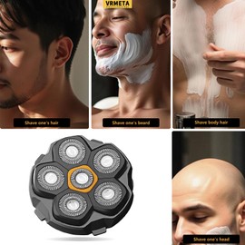 6 Blade Magnetic Replacement Shaving Heads for Bald Men Compatible with All 6D Magnetic Electric Razor (1 PCS VM-072)