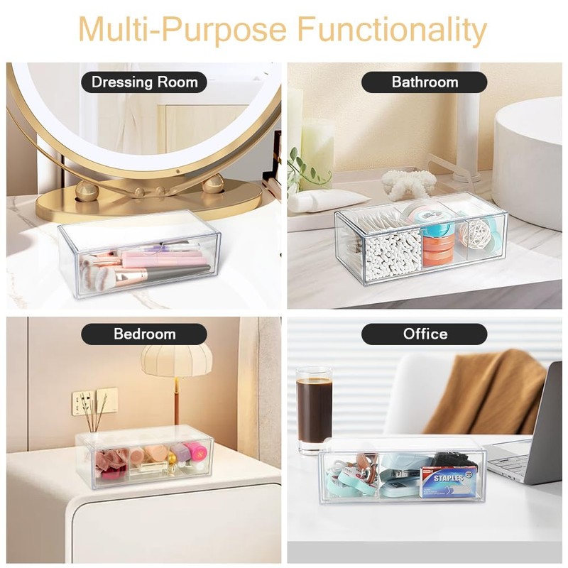 Alaoo Square Qtip Holder Dispenser, Small Drawers Organizer, 3 Compartments