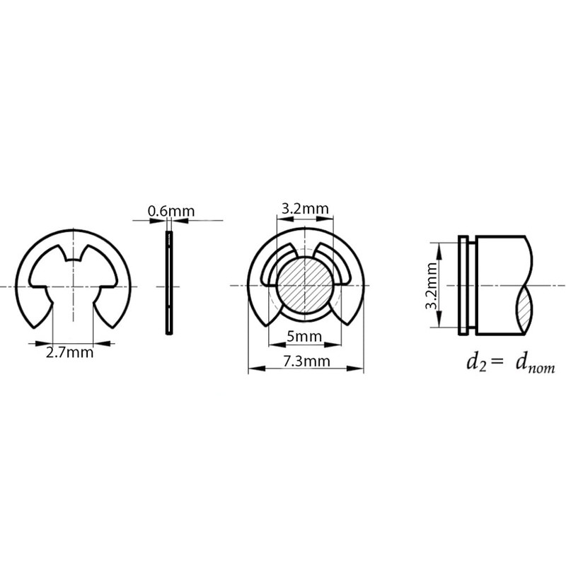 3.2mm Retaining Washers for Shafts E-Clips Phosphated Spring Steel DIN