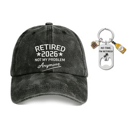 poweybshin Retired Gifts, Retirement Gifts for Men 2026, Funny Cap and Bottle Opener Keychain Set, Washed Denim Baseball Hat, Happy Retirement Presents for Dad Grandad Boss
