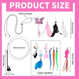 Homiliky Feather Teaser Cat Toy with Bell - 13Pcs Interactive Cat Toys Set, Kitten Wand Toy with Suction Cup & Replacements for Indoor Cats, Fun Teaser for Bored Cats，Includes 11 Replacements