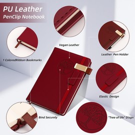 DreamDove Tree of Life Lined Journal Notebook for Writing with Pen Holder Clip, A5 Leather Hardcover Travel Bound Waterproof Notebook College Ruled Notebooks Business Notebook,Diary Notepad (Wine Red)