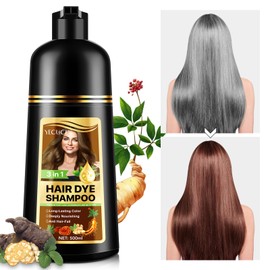 Instant Nature Herbal 3 in 1 Chestnut Brown Hair Dye, 16.9 Fl Oz, Long Lasting, Instant Color Shampoo for Men and Women with Gray Hair Coverage
