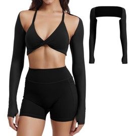 YEOREO Women Crop Top Long Sleeve Bolero Open Front Workout Cropped Shirts Sports Shrug, Midnight, Medium