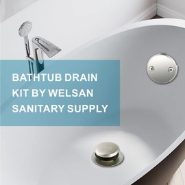 Welsan Bathtub Drain Tip Toe Tub Conversion Kit, Replacement Bath Tub Drain Trim Kit with Two-Hole Overflow Faceplate and Universal Fine/Coarse Thread Assembly, Brushed Nickel