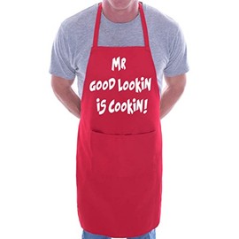 print4ucouk Mr Good Lookin Is Cookin Novelty Cooking Funny Unisex Apron Red