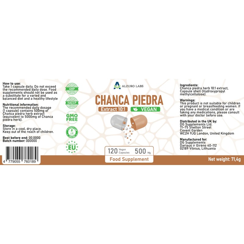 Alzuro Labs Chanca Piedra 5,000 mg Equivalent (500 mg 10:1
