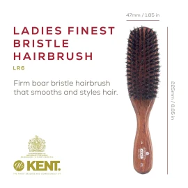 Kent LR6 Finest Dark Wood Styling Hair Brushes for Women - Natural Boar Bristle