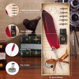 VABNEER Vintage Feather Pen Calligraphy Set, Antique Nib Calligraphy Pen with Ink, Executive Gift and Antique Desk Decor (Includes Ink)