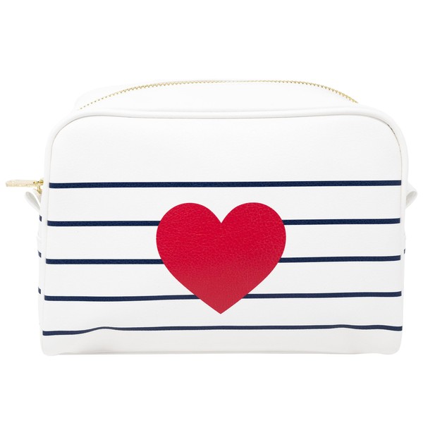 Draper James Striped Cosmetic Bag with Heart, Zippered Travel Makeup