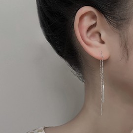 Chain Earrings for Women Long Threader Earrings Dainty Bar Drop Dangle Earrings Tassel Chain Earring Jewelry Gifts for Teen Girls (Chain Earrings-2Pairs)