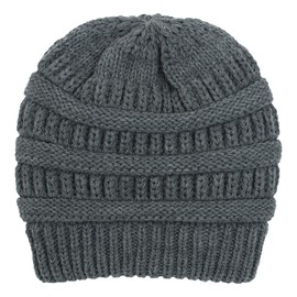 Camelliass Women Knitted Beanie Hat Satin Lined Winter Warm Cap (Dark Grey)