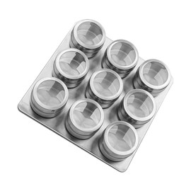 Ciieeo 9PCS Magnetic Stainless Steel Spice Jars Set with Viewing Window Condiment Storage for Kitchen Bbq Seasoning Containers with Base for Easy Organization