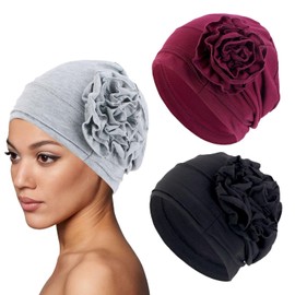3 Pieces Women's Turban Hats, Stretch Turban Hats, Knitted Hats, Floral Turban Hats for Women, Elegant Turban Hats, Clothing Accessories, Women's Headwear Black