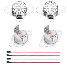 uxcell 2 Pcs KSD301 Thermostat 110°C/230°F 30A Normally Closed N.C Adjust Snap Disc Temperature Switch with Terminal Wire for Microwaves,Oven,Coffee Maker,Ceramic Material