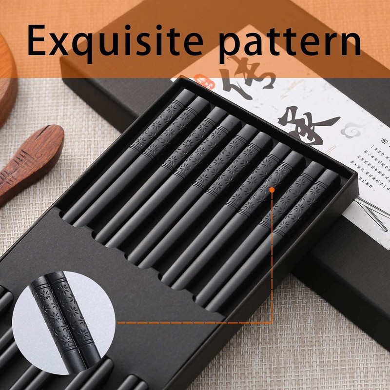 HIWARE 10 Pairs Fiberglass Chopsticks - Reusable Chopsticks Dishwasher Safe,