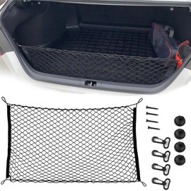 Car Boot Net Luggage Net with 4 Hooks, Luggage Net Motorhome, Separation Net Luggage Fixation, Elastic Net for Most Cars, 110 x 60 cm, Extends to 220 x 120 cm