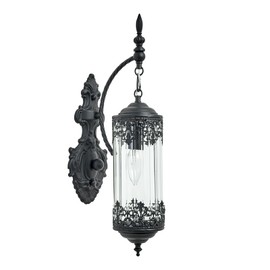 RONGHUAFUGUI Rustic Glass Wall Sconce Mini Vintage Antique Gothic Wall Light Fixture Retro Farmhouse Mid Centry Lantern Wall Sconce for Bedroom, Hallway, Living Room, Mirror, Black, E12