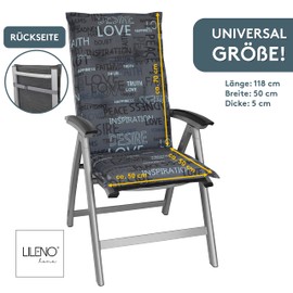 LILENO HOME Garden Chair Cushions in Letters Anthracite [Set of 1 - High-Back] - Comfortable Loungers as Seat Cushions for Garden Furniture - Chair Cushion for Garden Chairs and Folding Chairs