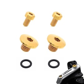 LIANCHEN 2 Pieces Bicycle Bleed Screw M5 x 10 mm with O-Ring, Bicycle Split Body Oil Cap Screw Titanium Alloy Oil Cylinder Cover Screws for Brake Lever for Split Bicycle Body (Golden)