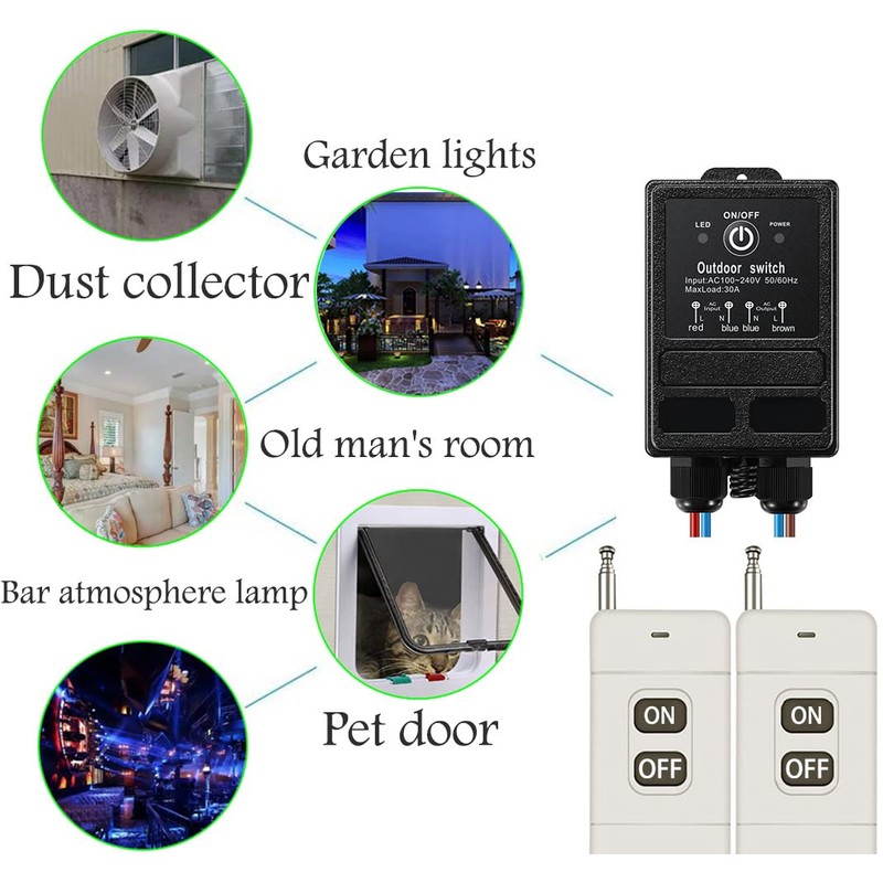 Waterproof Wireless Light Switch,AC110V-240V 40A Relay Switches | 4900ft RF