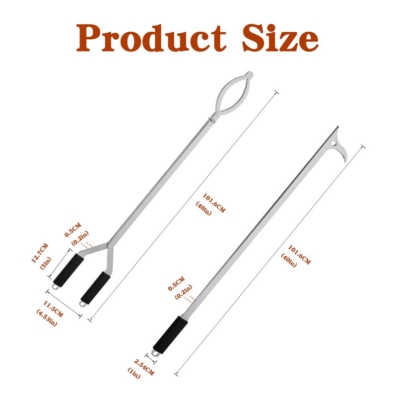 40" Stainless Steel Fire Log Tongs Firewood Grabber and Fire