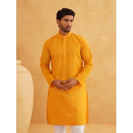 Sojanya (Since 1958 Motifs Embroidered Thread Work Pure Cotton Mustard Straight Only Kurta
