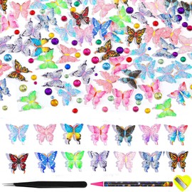 Butterfly Nail Charms Kit 3D Butterfly for Nails Mixed Butterflies Charms with Nails Rhinestones Wax Pencil Tweezers for Manicure Design DIY Crafts Jewelry Accessories Decorations Supplies