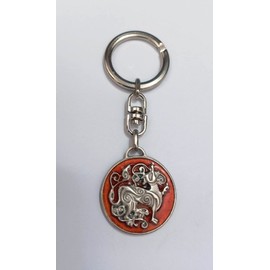 Silver plated Dragon Dog red keyring VIKINGS. Viking Celtic Talisman of Protection and Valor. Gift idea for Fantasy and Cosplay lovers. Craft jewel. Diameter Medal 3 cm