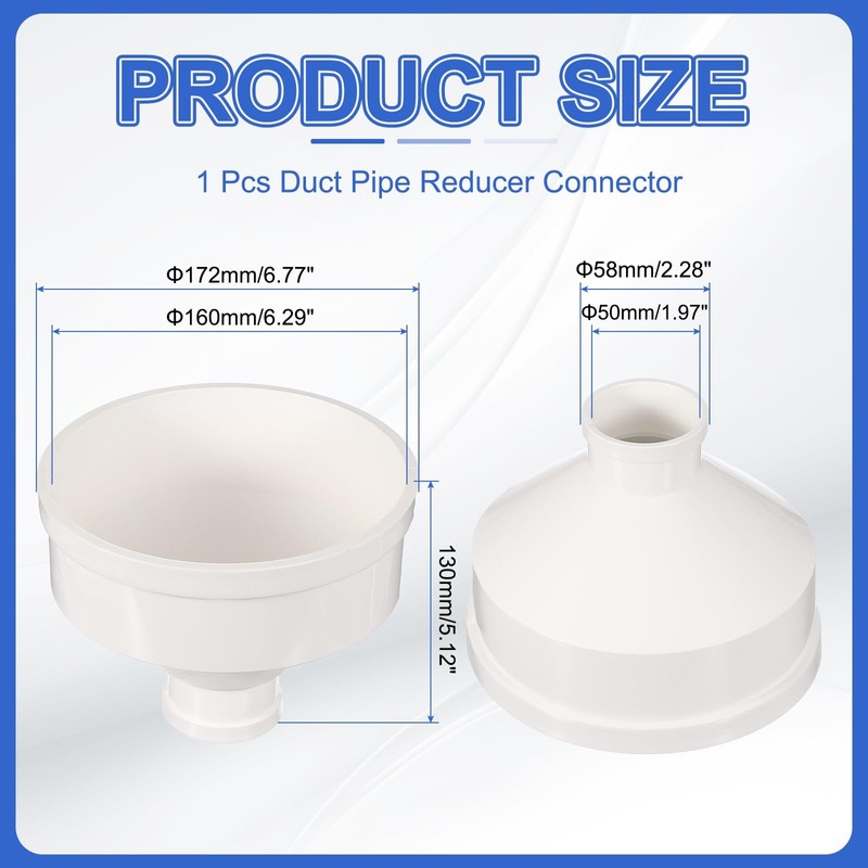 Duct Reducer 6"to2" PVC Round Duct Adapter Connector Fits DWV