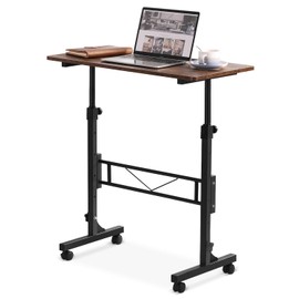 Amztabler Small Standing Desk Adjustable Height, Mobile Stand Up Desk with Wheels, 32 Inch Portable Rolling Desks for Walking Pad Treadmill Wood Rustic