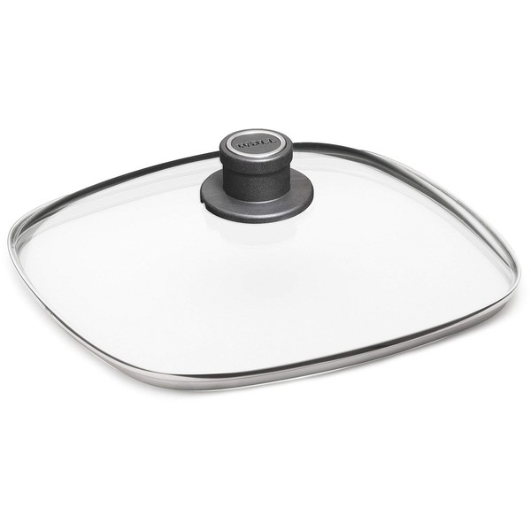 Woll Tempered Glass with Stainless Steel Rim and Vented Knob Square Lid, 11" x 11", Clear