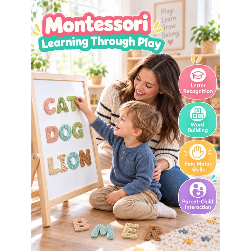 Magnetic Letters for Fridge - Soft Silicone Alphabet Magnets, Toddler