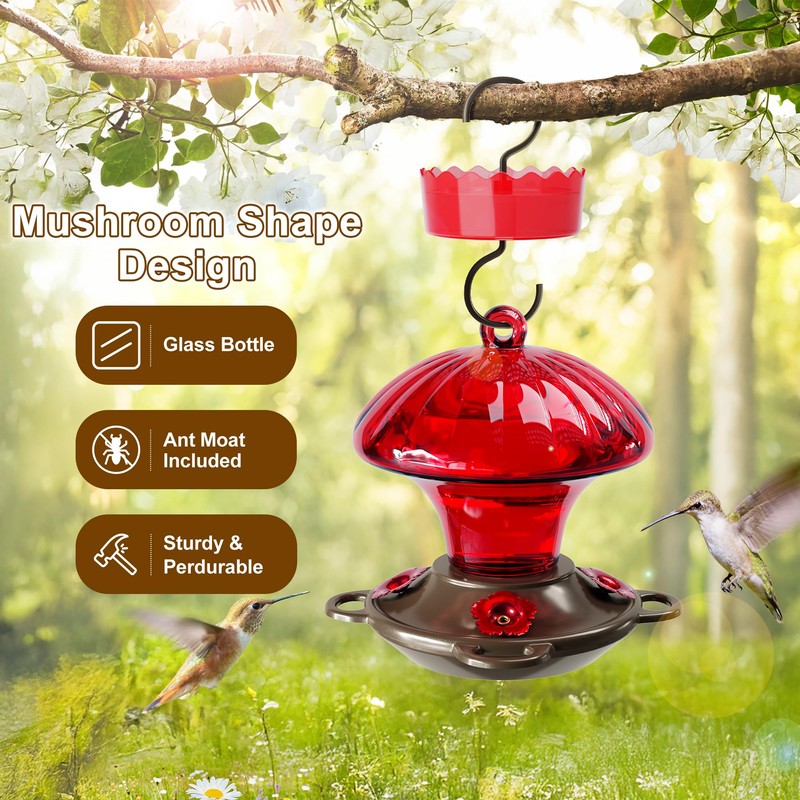 Hummingbird Feeder, Auslar 15 Ounces Glass Hummingbird Feeders for Outdoors
