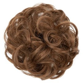 JJstar Bun Hair Piece Large Curly Wavy Hair Scrunchie Natural Hair Fake Elastic for Women and Girls (Medium Brown)