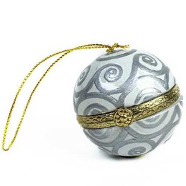 Hinged Porcelain Surprise Christmas Ornaments (Silver Swirl)